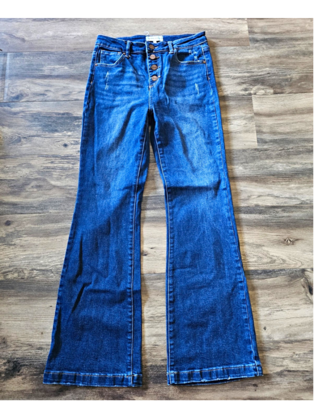 RISEN JEANS Womens Blue Medium Wash High Rise Flared Button Down Denim Size 9